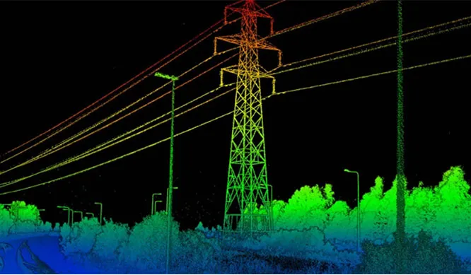 LiDAR pontfelhő nagyfeszültségű infrastruktúra és növényzet felméréséből