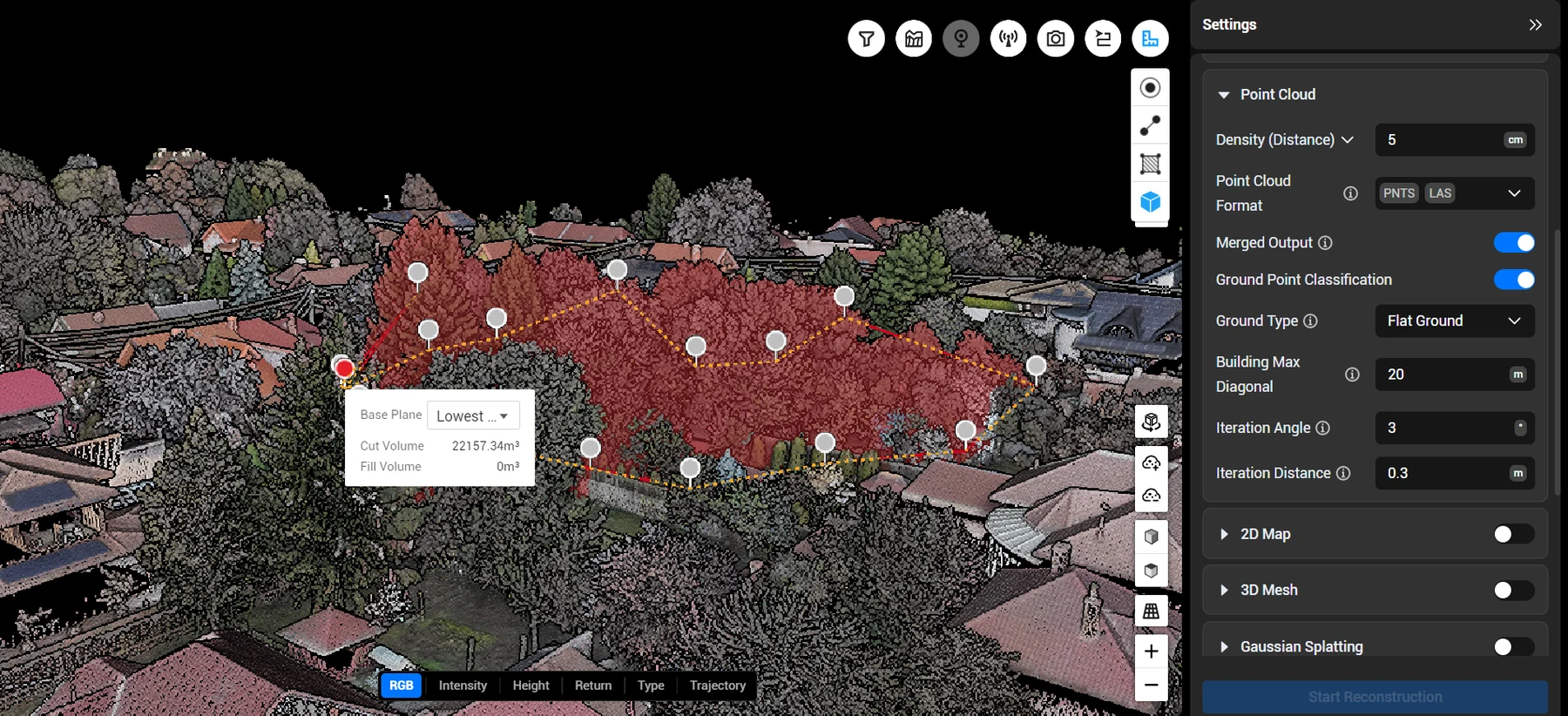 LiDAR pontfelhő térfogatszámítással